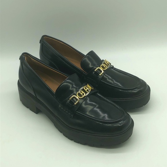 Sam Edelman Black Loafers with Gold Accents - Picture 1 of 7